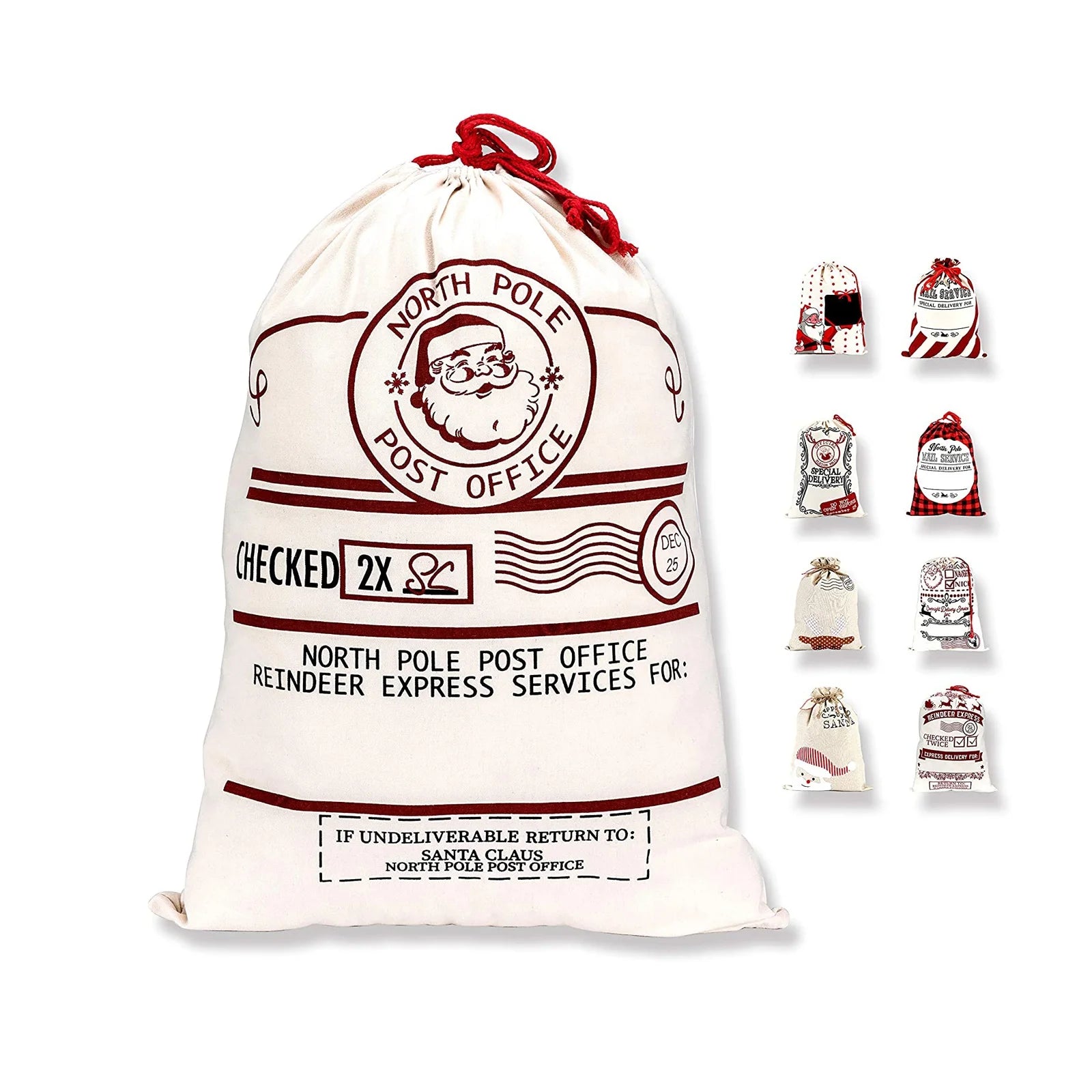 Ruthbag Large Christmas Canvas Gift Bag Santa Sack Drawstring Fabric Christmas Tree Design for Shopping Featuring Animal Prints