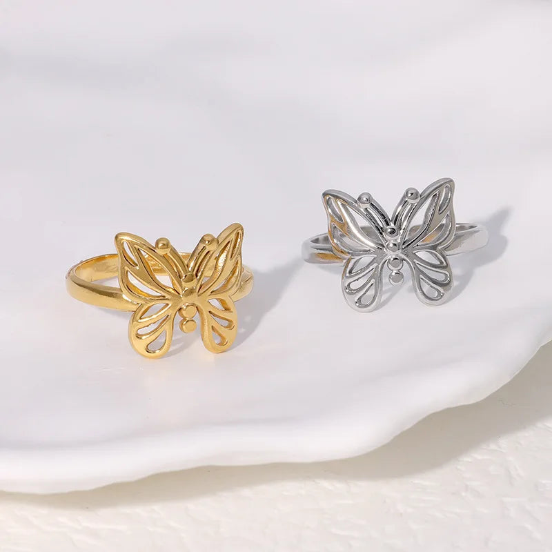 BM Quality Jewelry PVD 18K Gold-plated 304 Stainless Steel Adjustable Women Butterfly Ring