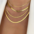 Multi Sizes Gold Plated Bohemian Fashion Stainless Steel High Polish Ladies Flat Snake Chain Necklace Party Jewelry