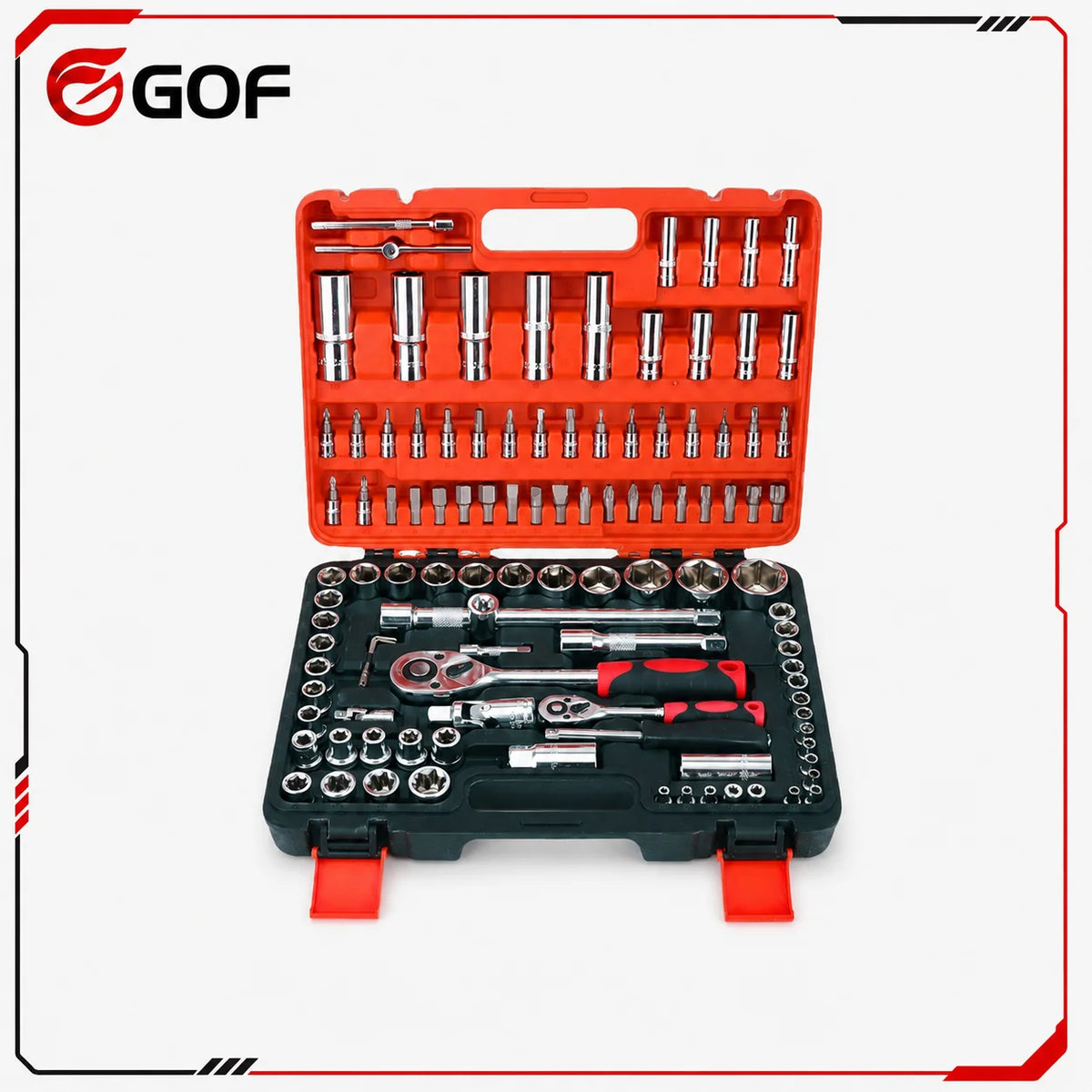Versatile Heavy-Duty Chrome-plated Steel 94pcs Deep Socket Wrench Set Hand Operated Adjustable Height Flat Head OEM Hard Case MegaBDM
