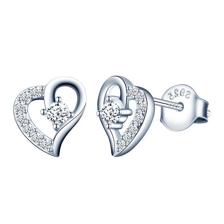 Luxury Cubic Zirconia Earrings 925 Silver Bridal Heart Earing Jewelry for Women