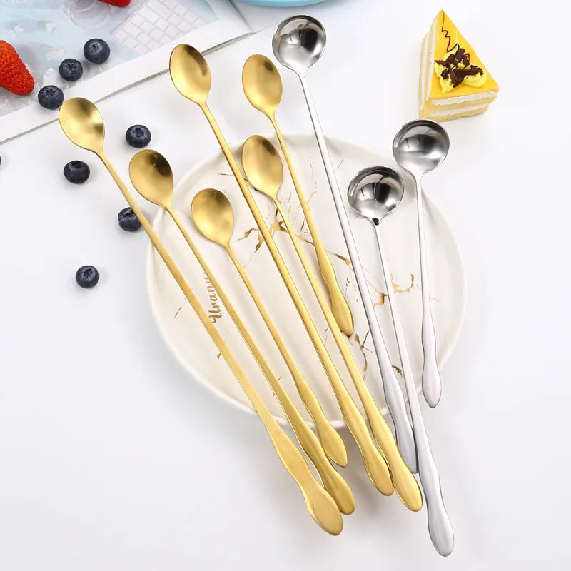 Stainless Steel Titanium Coffee Cocktail Mixing Creative Long Handle Bar Stirring Scoop Cute Dessert Spoon Color Latte Spoon