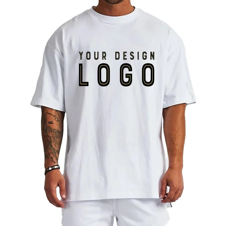 Plus Size Streetwear Print Logo Men Boxy Tee Shirts 100% Cotton Oversized Mens Sports Casual Tshirt Gym Workout Custom T Shirt