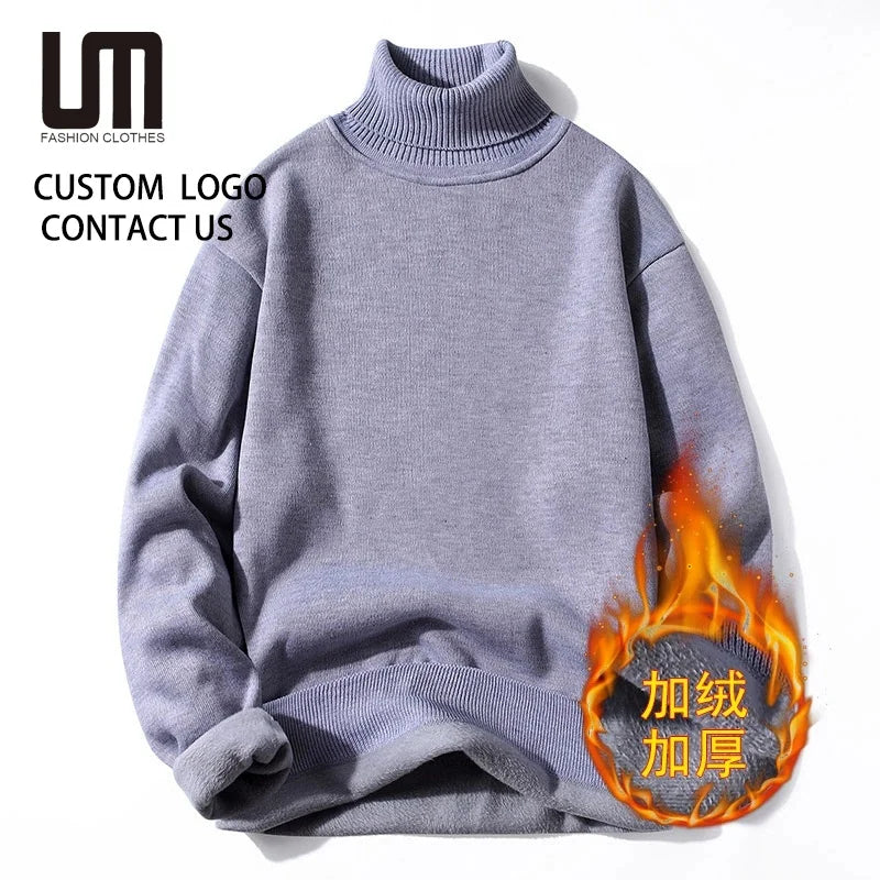 2025 New Men's Plus Size 4XL Knitted Sweater Winter Warm Fleece Long Sleeve Solid Color Casual Pullover Wholesale Cheap