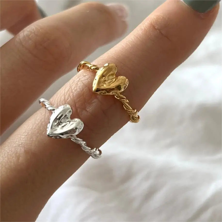 VIANRLA 925 Sterling Silver Ring 18K Gold Color Fashion Jewelry Twist Heart Ring Drop Shipping Gifts Minimalist Style