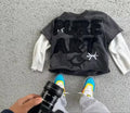 Custom Waffle Double Layer Long Sleeve T Shirt Men Acid Wash Distressed Embroidery DTG Printing Raw Hem Mens Shirts Streetwear