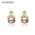 PAG&MAG Freshwater Pearl Earrings 925 Sterling Silver Large Pearl Earring Pearl Drop Earrings