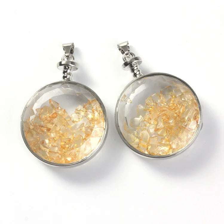 Fashion Gemstone Memory Locket/wholesale Round Locket with clear Citrine Gemstone Pendant Jewelry