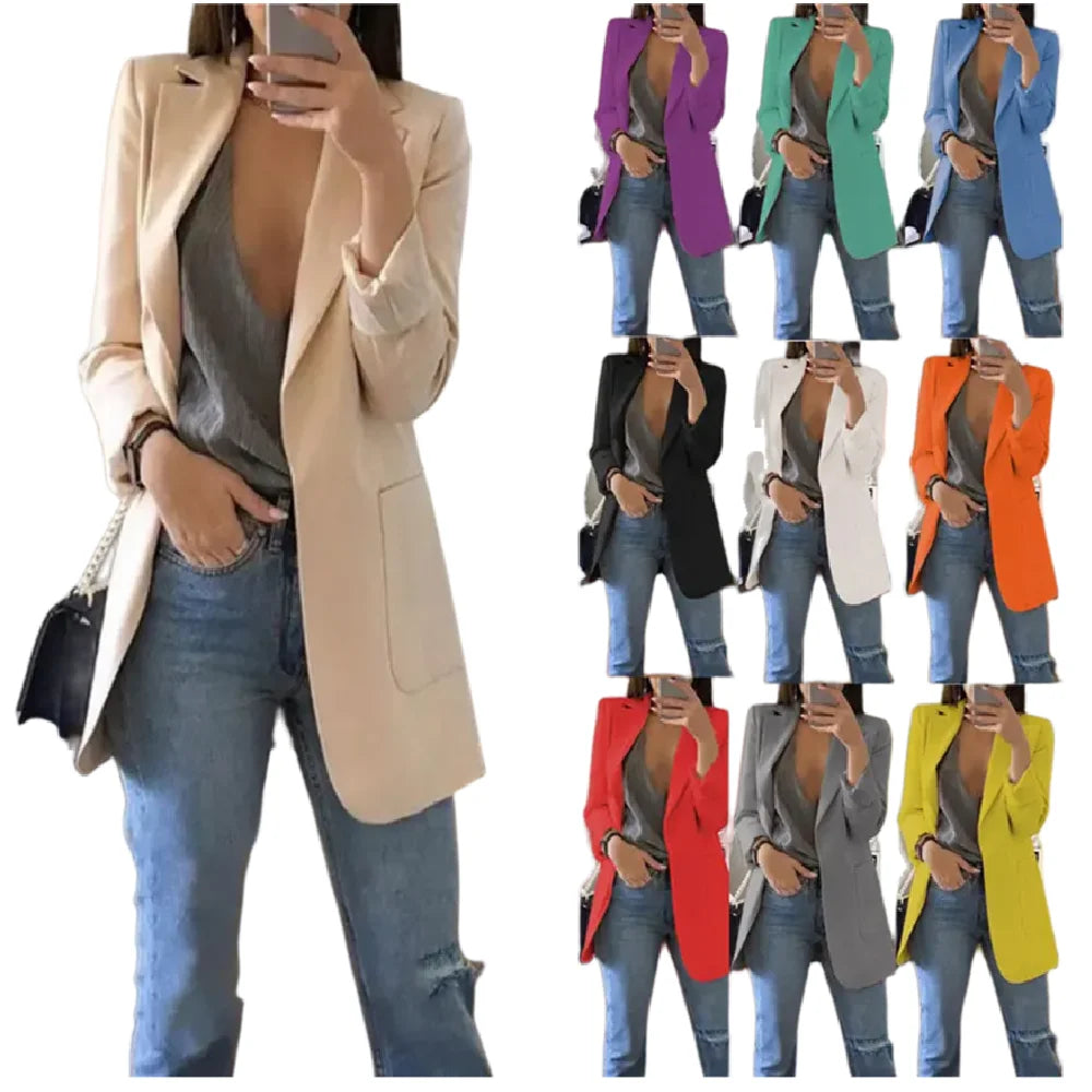 YY1088 Latest Design V Neck Long Sleeve Button Cardigan Elegent Office Lady Formal Womens Suits Business Woman Blazer Jacket