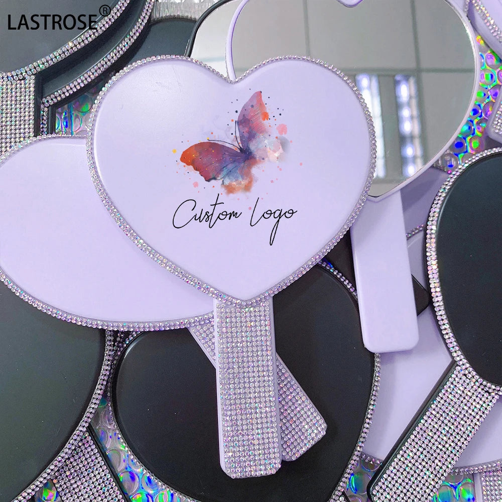 Wholesale Bling Bling Makeup Mirror Heart Pocket Mirror Private Label Single Side Plastic Mirrors for Women