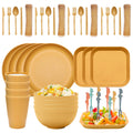 Wholesale Reusable Eco Friendly Wheat Straw Dinnerware Sets Cup Bowl Plate Picnic Plastic Dinnerware Party Tableware Set