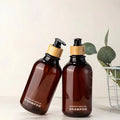 Luxury 300ml 10 oz Brown Lotion Bottle Pet Shampoo Pump Bottle with Bamboo Wooden Pump