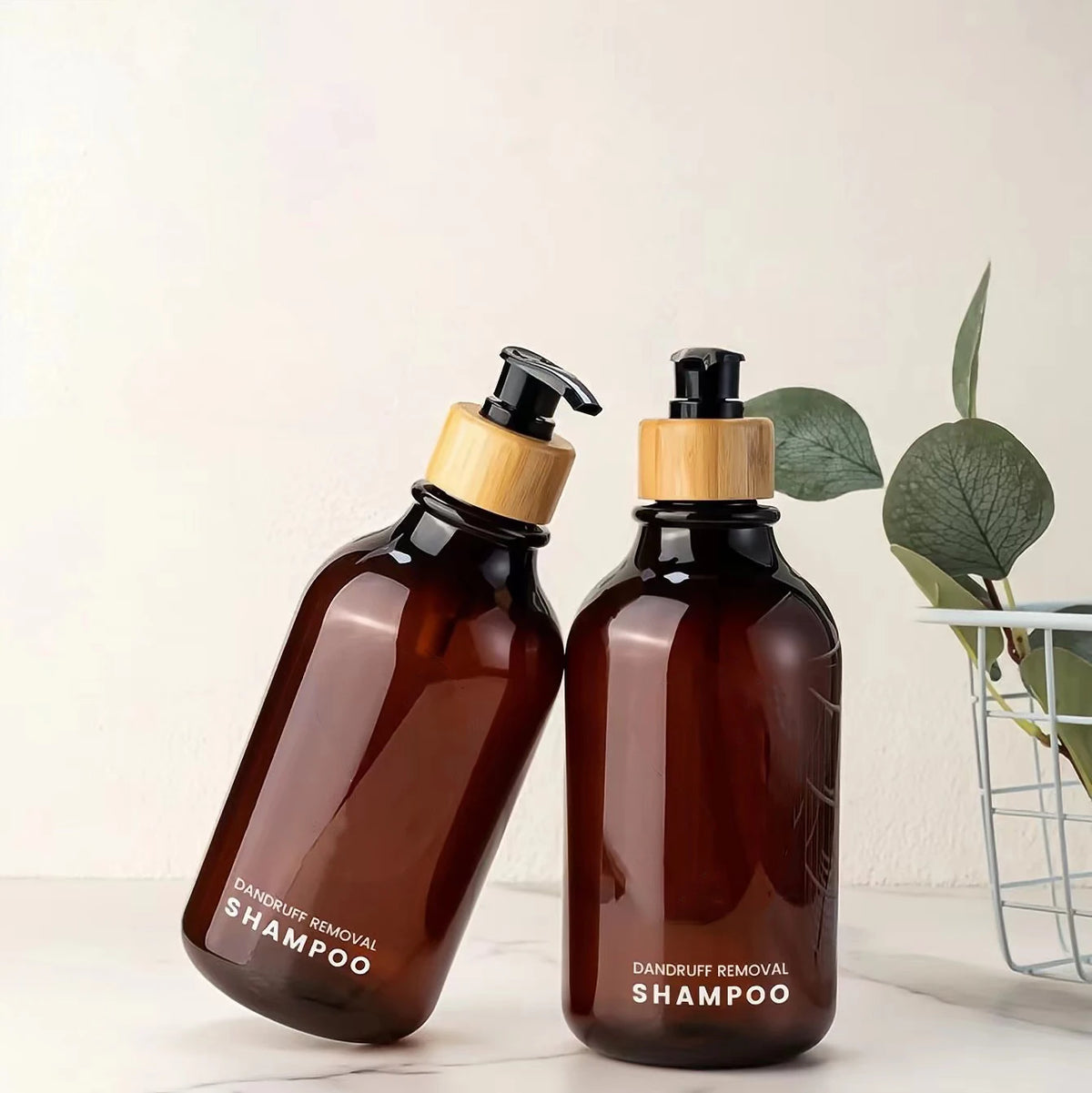 Luxury 300ml 10 oz Brown Lotion Bottle Pet Shampoo Pump Bottle with Bamboo Wooden Pump
