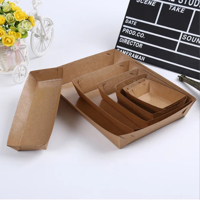 Disposable Recyclable Cardboard Craft Burger Box/Paper Meal Boat Tray Sushi Chewing Gum Potato Chips Embossing Matt Sugar