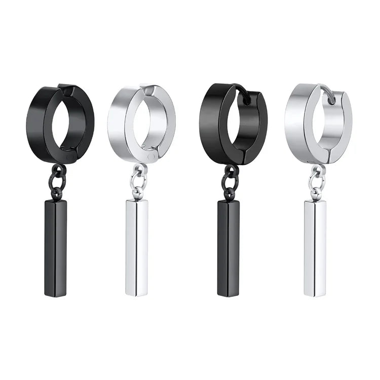 Fashion Fine Personalized  Jewelry Stainless Steel Blank bar Charm Hoop Earring for Men
