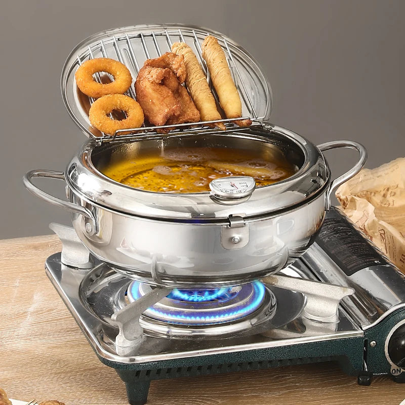 Professional Stainless Steel Tempura Fryer Deep Fry Pot with Oil Drain Basket for Japanese Cooking Home Restaurant