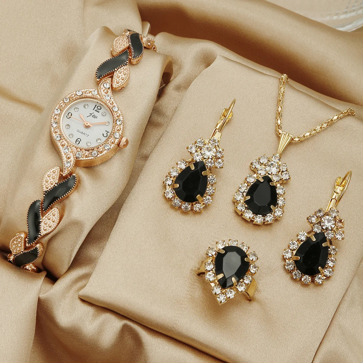 Luxury Ladies Rhinestone Watches & 4pcs Jewelry Set Fashion Women Quartz Watch Set for Women (WT2271)