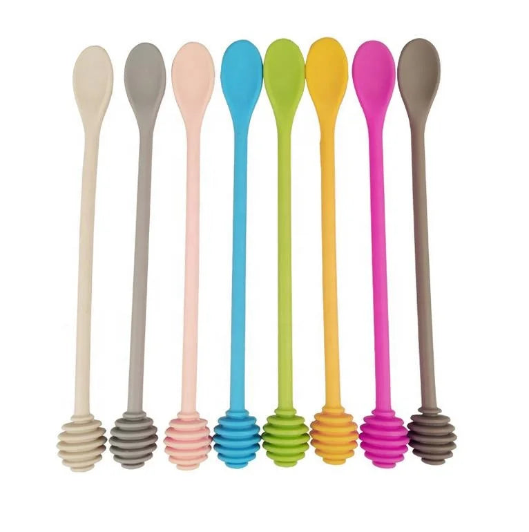 Custom logo Factory Price Silicone Honeypot Long Coffee Spoon Supplies Small Spoon Honey Stick with Lid