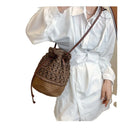 Large Capacity Summer Boho Crossbody Bucket Bag for Women Hollow Embroidery Sequined Woven Straw Beach Clutch Two Dress Shoulder