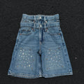 US Free Tax Jean Shorts Oversized Graphic Unisex Letter Patchwork Cargo Distressed Men's Denim Jeans Shorts With Rhinestone