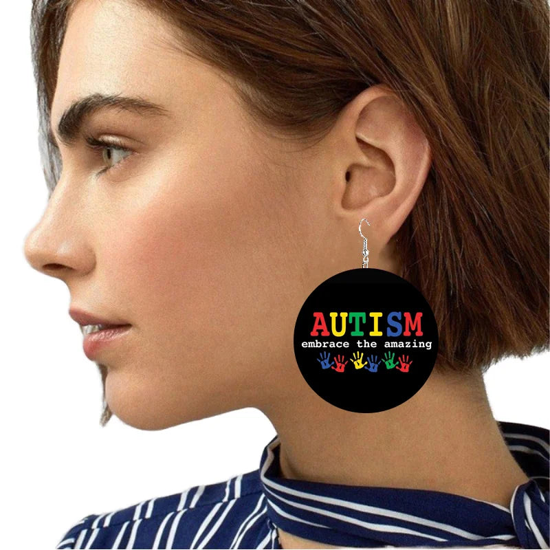 Manufacturer's Trendy Wooden Earrings Natural Wood Jigsaw Puzzle Piece Pendant Jewelry with Autism Awareness for Mom or Dad