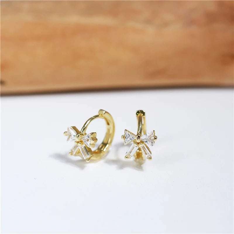 Sweet Fashion Bow Jewelry Elegant Zircon Temperament Exquisite Crystal Copper Earrings Women's Accessories
