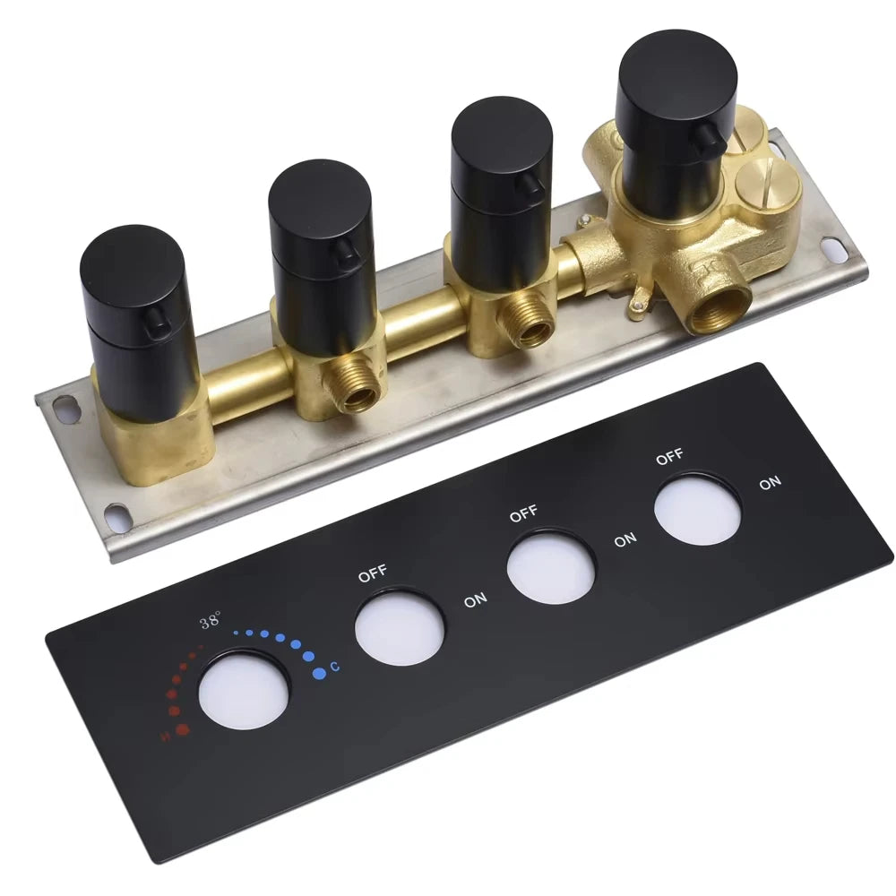 Brass Thermostatic Shower Valve 3-Function Control Diverter Matte Black Shower Kits Easy Installation for Hotel Use Modern