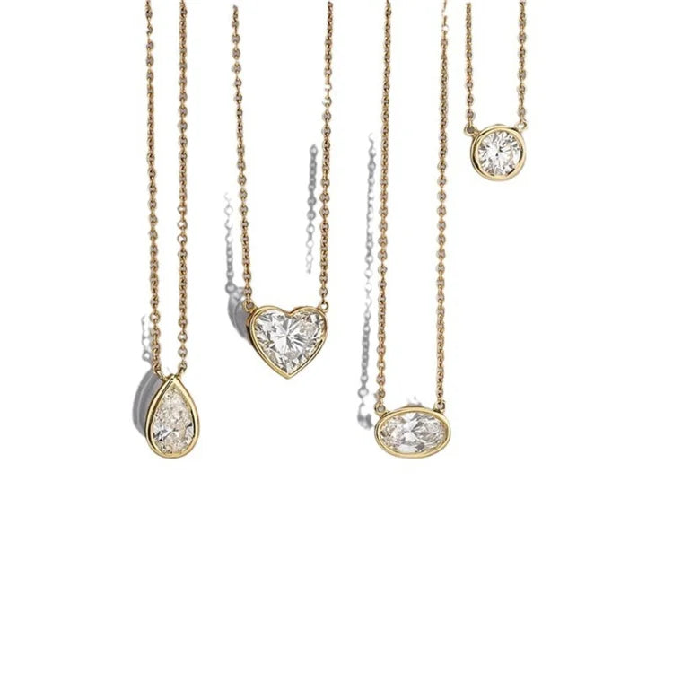 Wholesale Heart Crystal Charm Women Necklace Custom Stainless Steel Geometric Zircon Pendant Necklace