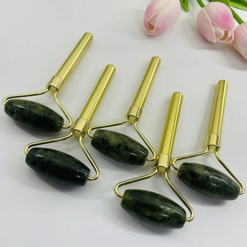 HZ Natural Jade Roller Gua Sha Massager Facial Relaxation Beauty Device for Face and Body Box Packed Jade Single-Head Roller
