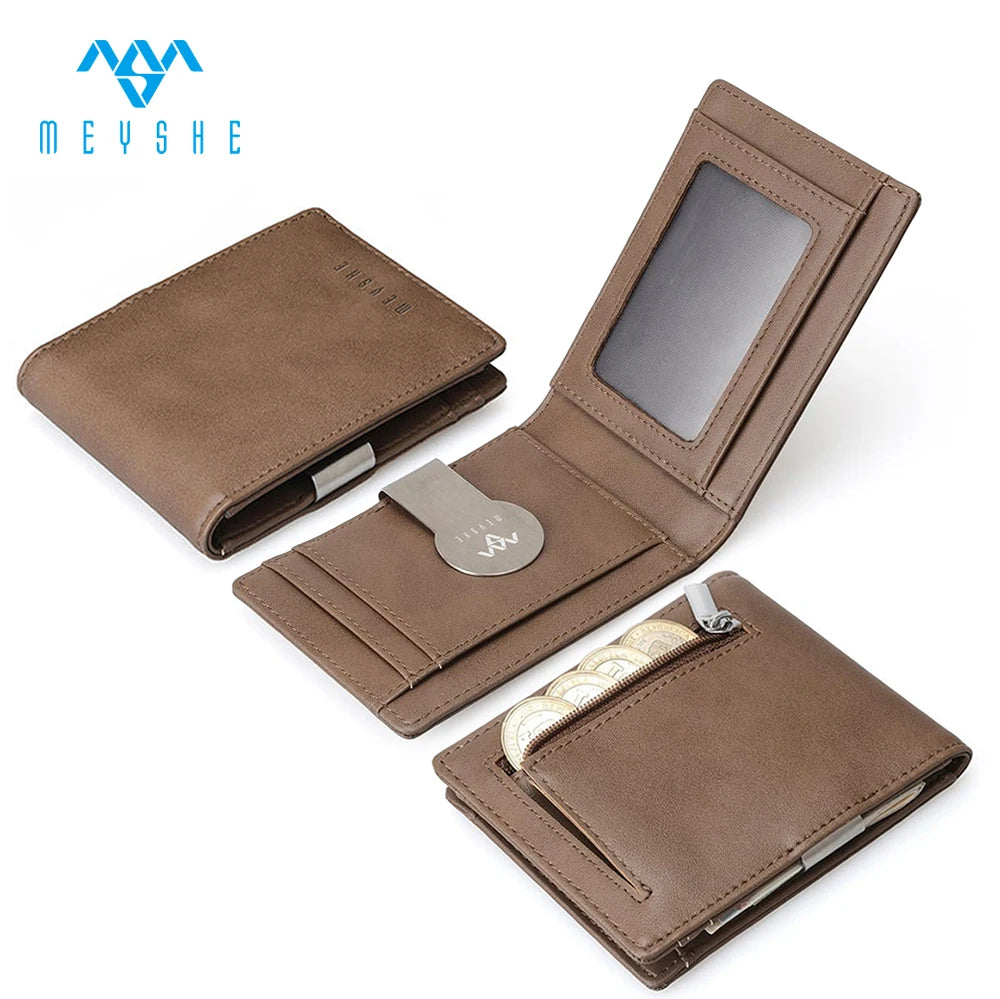 Factory Price Custom Unique Design Brown PU Leather Hi-Q Money Clip Wallets Slim RFID Blocking Water Resistant Durable Embossed