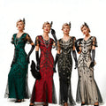 Women's Vintage 1920s Great Gatsby Maxi Party Dress Empire Waist Mermaid Flapper Gown V-Neckline Sequins Beads Breathable Mesh