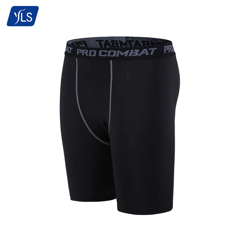YLS Custom Logo Breathable Mid Elastic Waist High-Elastic Mens Leggings Compression Shorts for Men