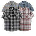 RNSHANGER New Plaid Short Sleeve Men's Summer Shirts Japanese Style Loose Cargo Shirt with Double Pocket Trendy Men's Shirts