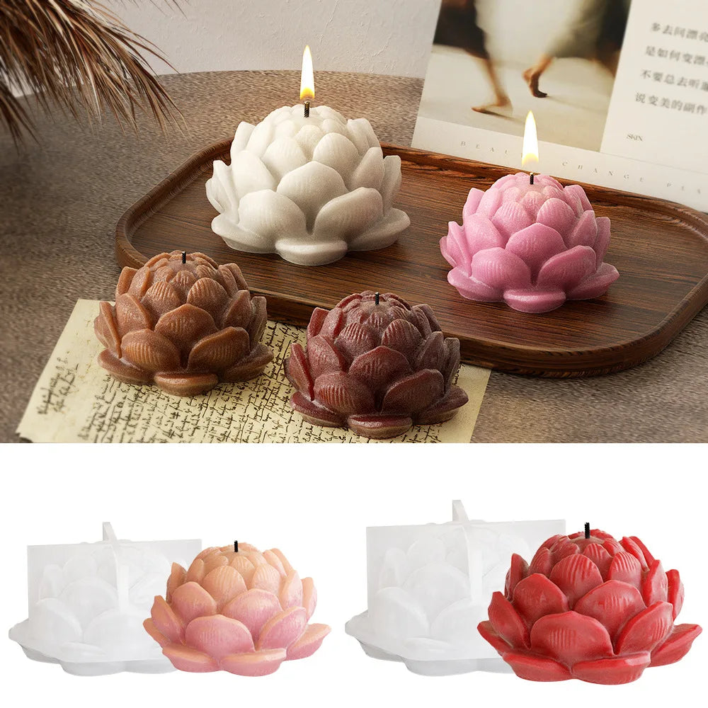 3D Moule En Silicone Pour Bougie Lotus Flower Silicone Candle Mould Aromatherapy Gypsum Cement Plaster Candle Epoxy Casting Mold