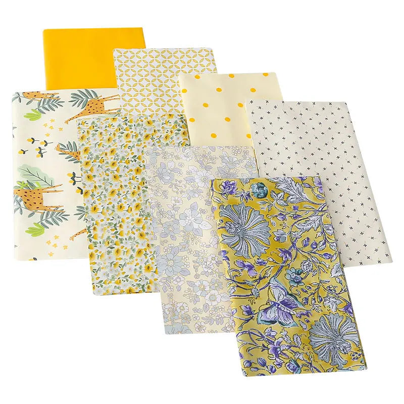 8pcs/lot Soft Eco-Friendly Yellow Floral Printed Cotton Quilting Fabric Square Bundles Precut Patchworks Home Hand Sewing DIY