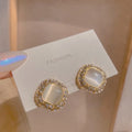 French Vintage Gold Filled Geometric Freshwater Pearl Stud Earrings Women