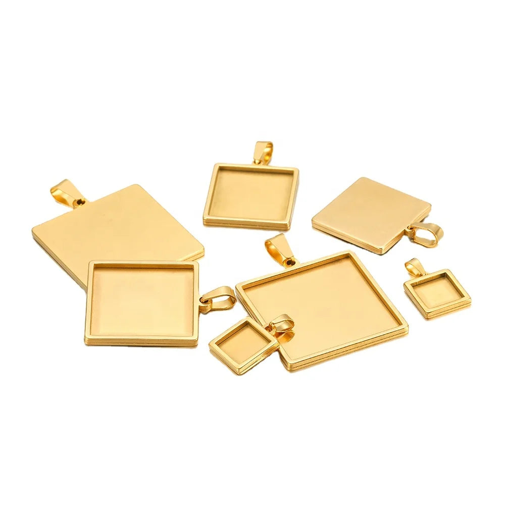 10 15 20 25 30mm Square Cabochon Cameo Base Tray Bezel Blank Setting Supplies Jewelry Making Pendant