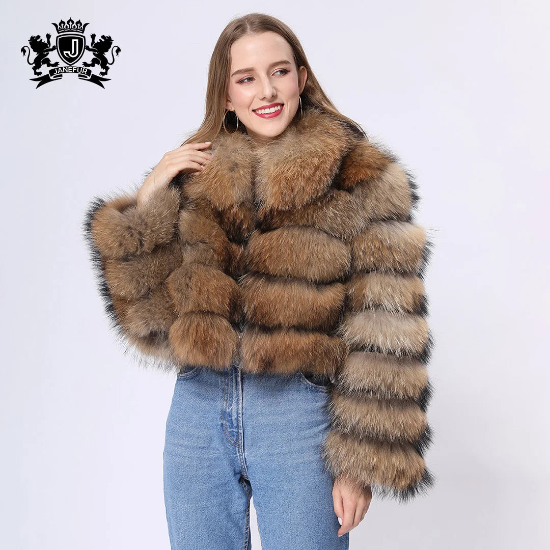 Wholesale Wholesale OEM Service Outwear Women Real Fur Crop Fur Coat Winter Coat