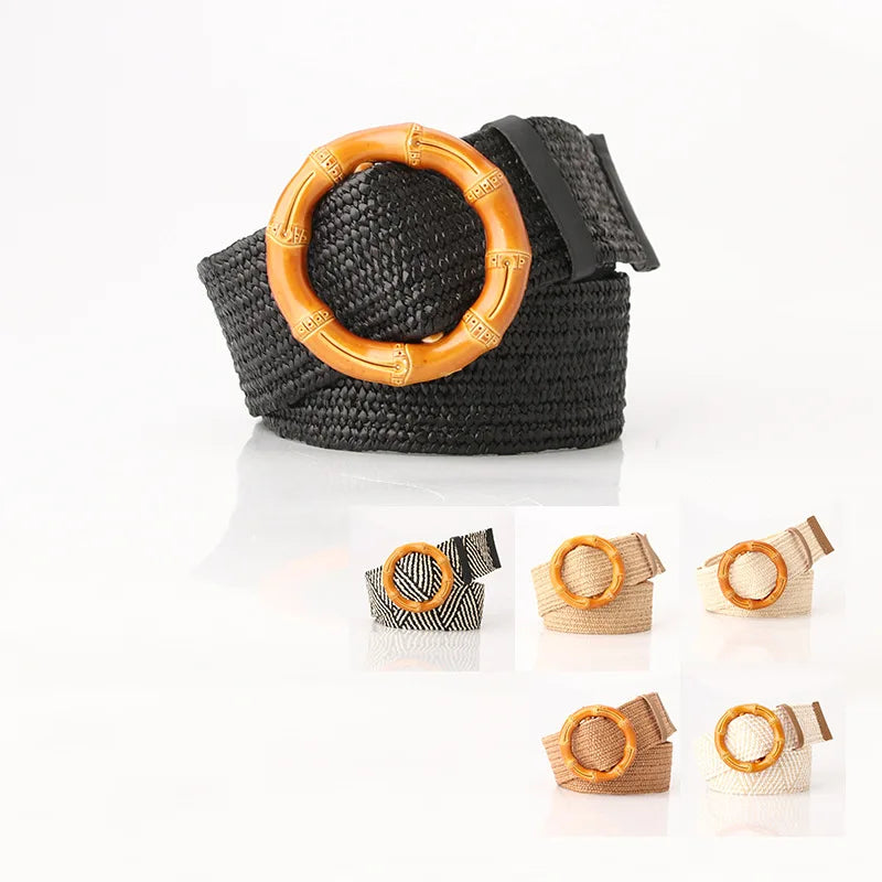 New Design Fashion Women Belts Elastic PP Braid Straw Belt Elastic Belt for Women Waist