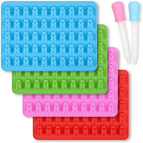50 Cavity Silicone Gummy Bear Candy Chocolate Mold Non-Stick & Food Grade with Dropper for Home Kitchen Use