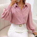 Custom OEM Elegant Casual Blouses for Women Single-Button Full Sleeve Breathable Knitted Fabric Woven Weave Loose Chiffon Top