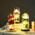 24K Gold Foil Rose Artificial Valentine's Day Decorative Flowers LED Light Lamp in Glass Dome Silk Material Packaged in Box