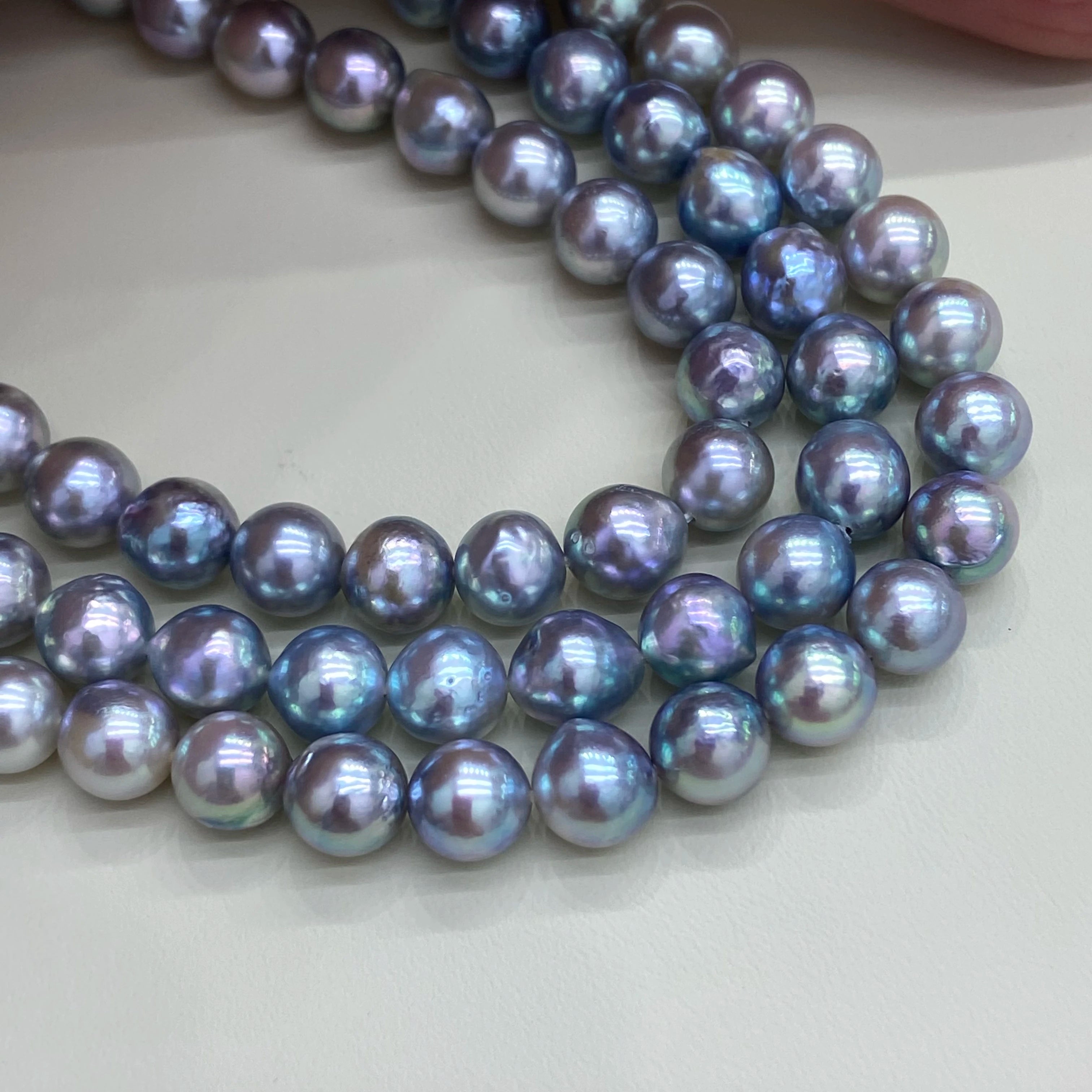 Popular Fine Jewelry 6.5-7mm Japan Seawater Akoya Natural Silver Gray Blue String Pearl Necklace