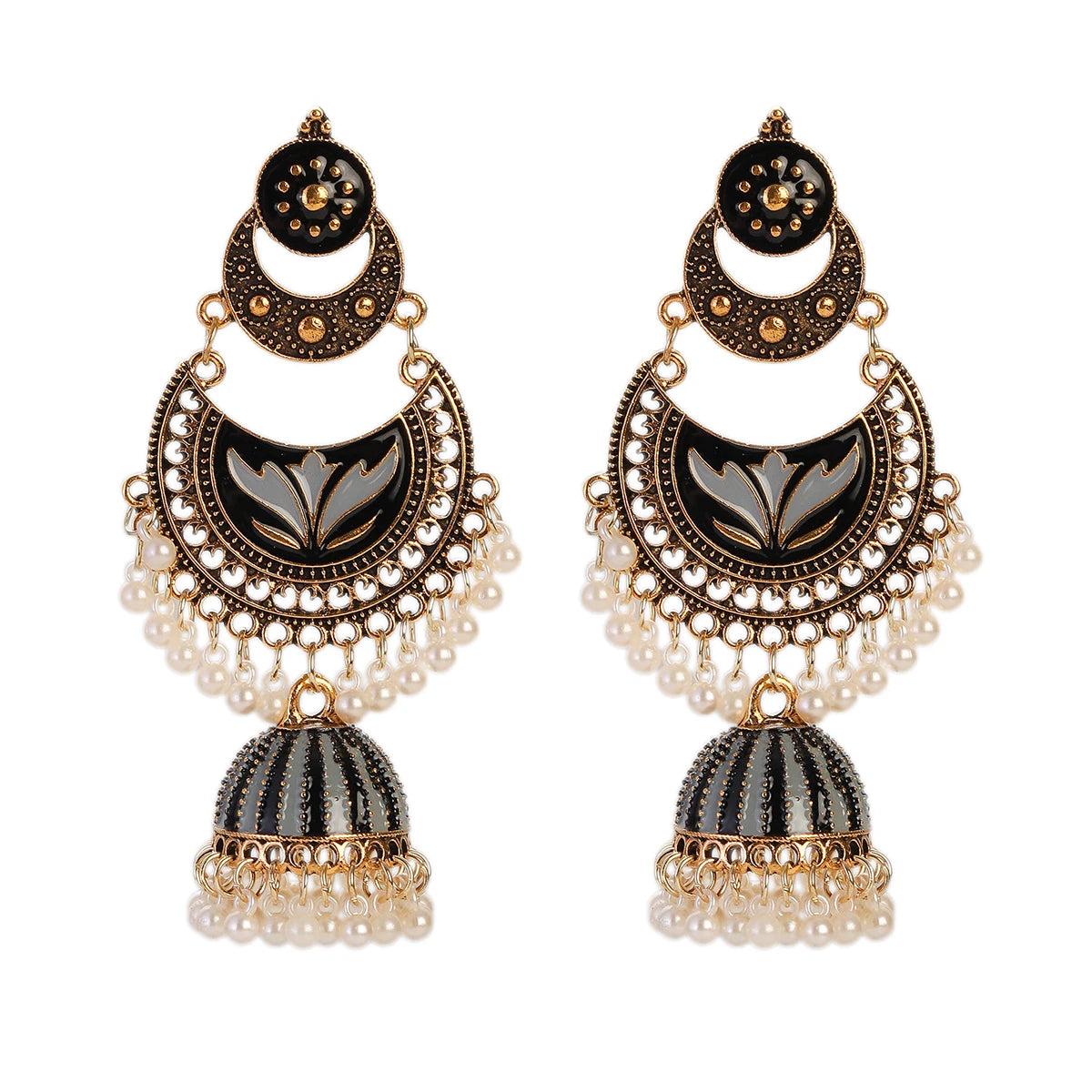 Ethnic Vintage Women's Geometric Turkish Jhumka Earrings for Indian Jewelry Gold Color Tassel Dangling Earring
