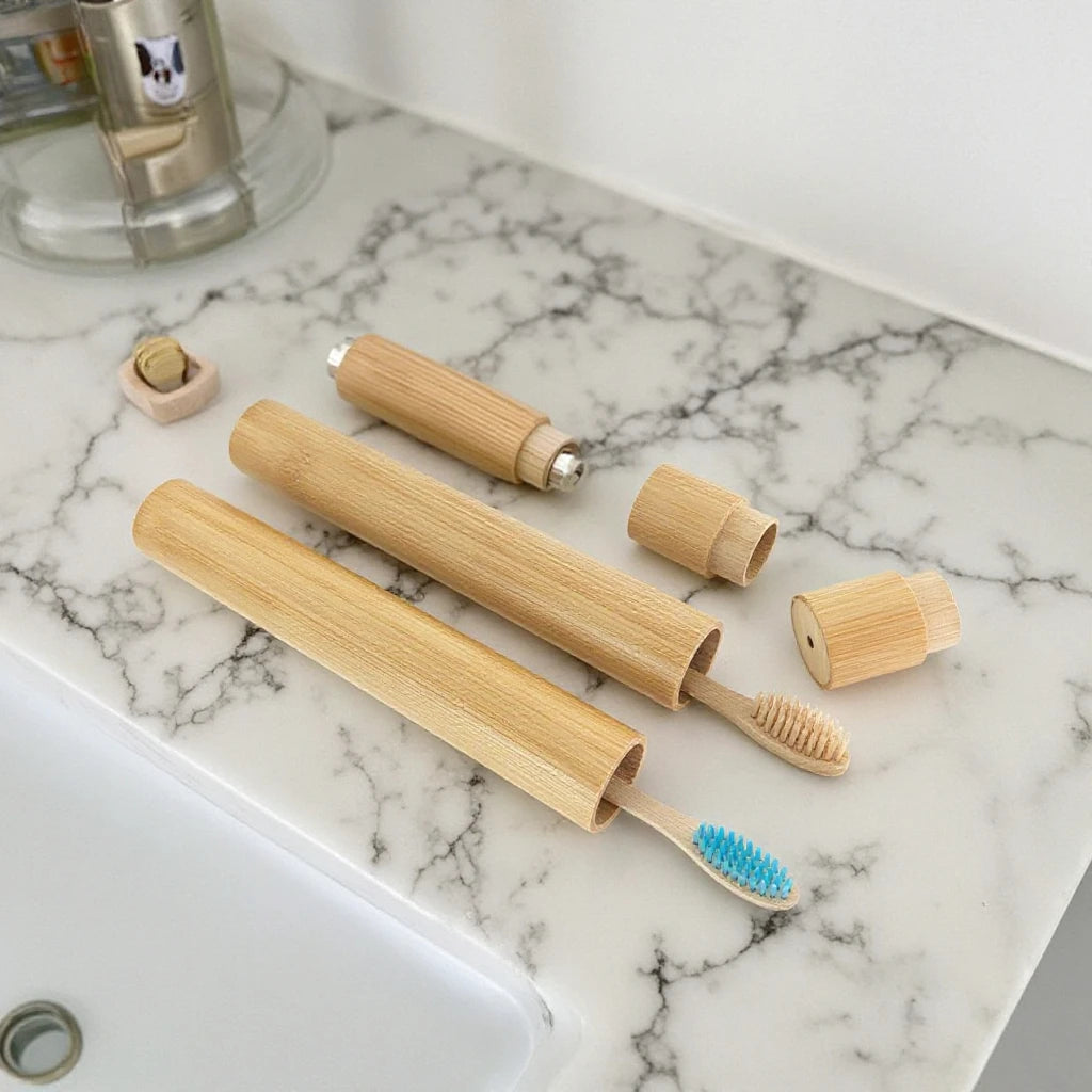 CE Approved Natural Custom Engraving Logo Charcoal Moso Bamboo Toothbrush Environmental Travel Bamboo Toothbrush with Case Tube