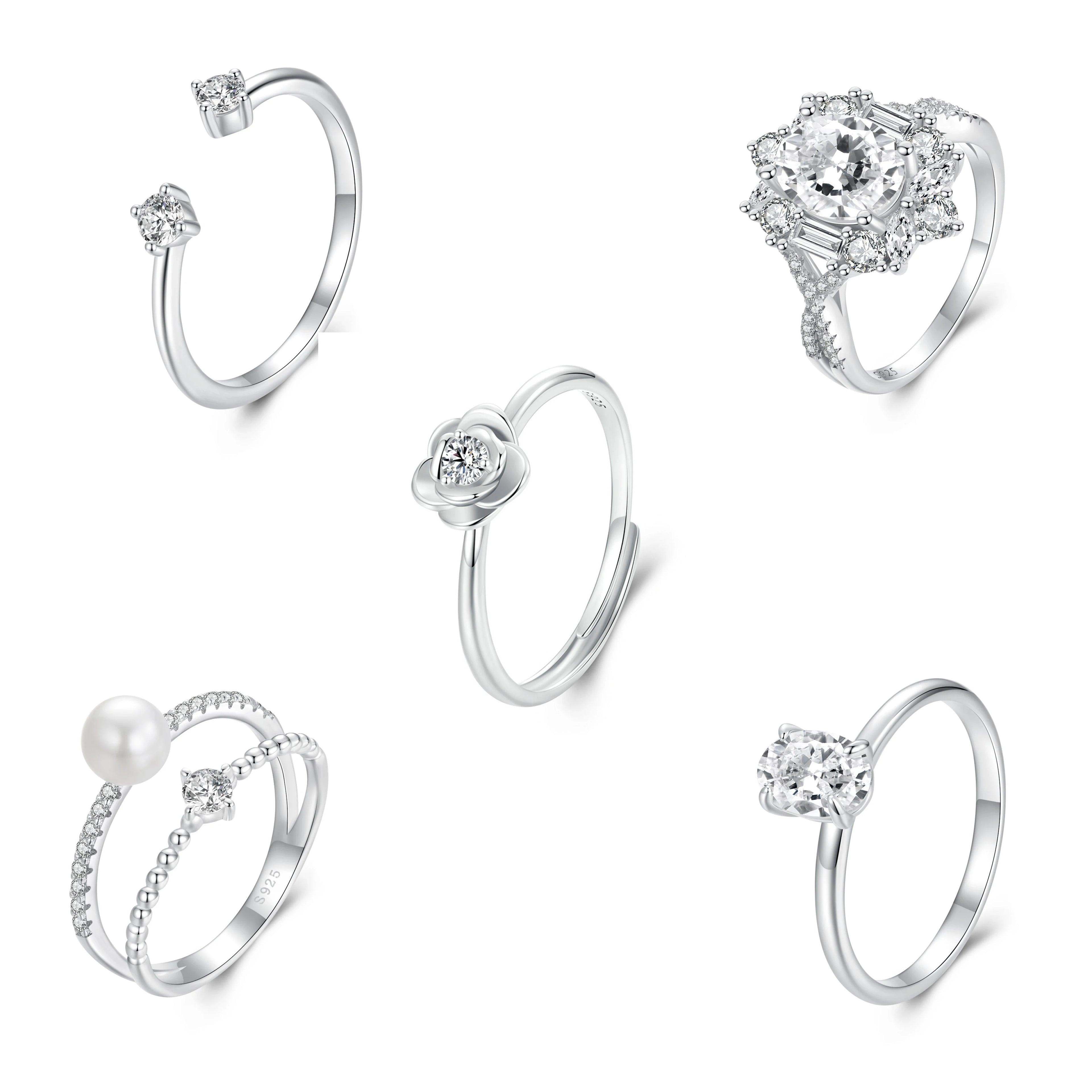 Hot Sale 925 Sterling Silver Exquisite Moissanite Open Ring Fine Jewelry Dazzling Adjustable Rhodium Plated Ring