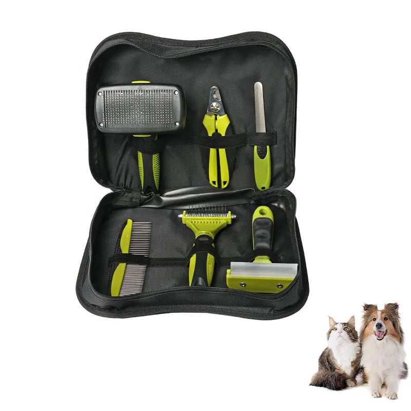 Professional Pet Grooming Supplies 6 Pcs/ Pack Cat Dog Pet Grooming Tool Kit Pet Self-cleaning Brushes and Combs Set