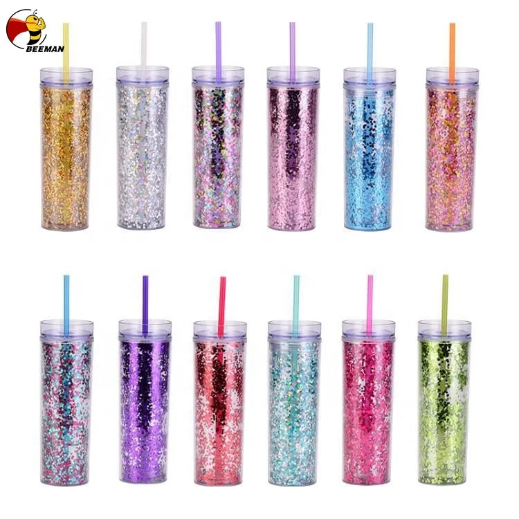 Beeman 2022 Hot Straight Bride Personalized Black Silver Glitter 20oz Sublimation Acrylic Skinny Tumbler With Lid Straw