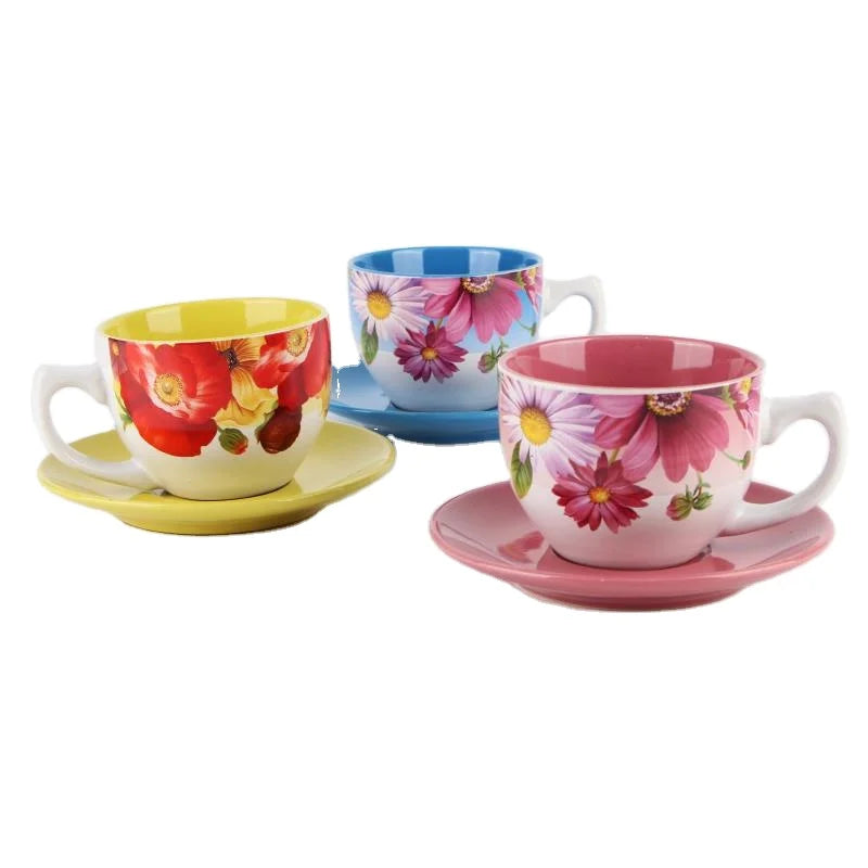 Custom Creative Bohemia Decals Design Espresso Ceramic Mug Coffee Cup Porcelain Tea Cups With Saucer Set
