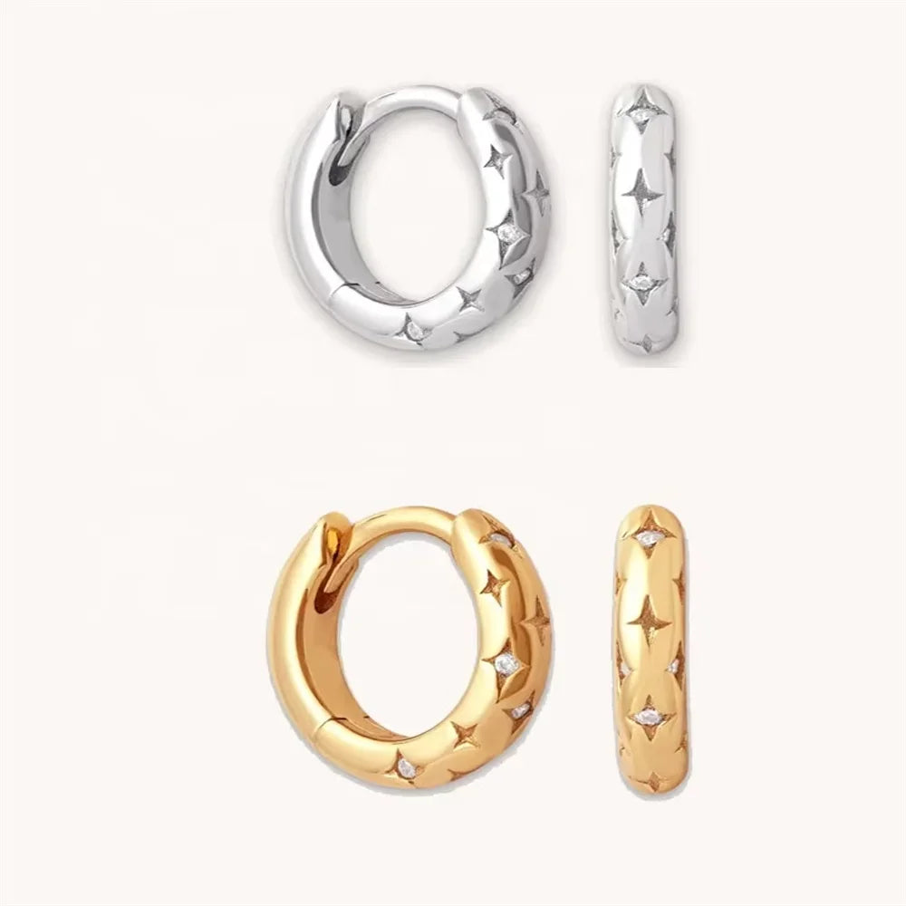 FUAMAY Starburst Cubic Zirconia CZ Pave Hoop Earrings Cosmic Star Bold Huggie Hoop Earrings Sterling Silver 925 MegaBDM
